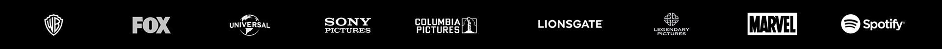 Clients: Warner Bros, Fox, Universal, Sony Pictures, Columbia, Lionsgate, Legendary, Marvel, Spotify